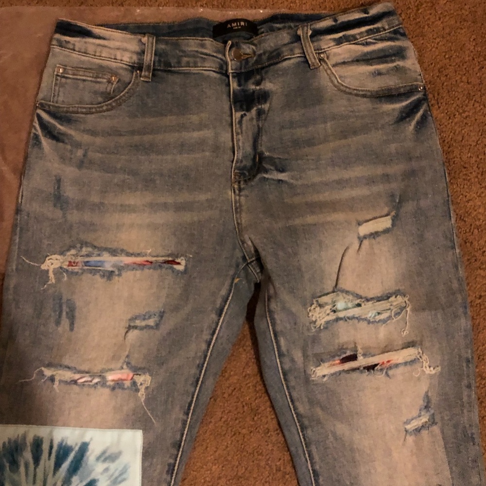 Brand new Amiri art tie dye patch Jeans original indigo